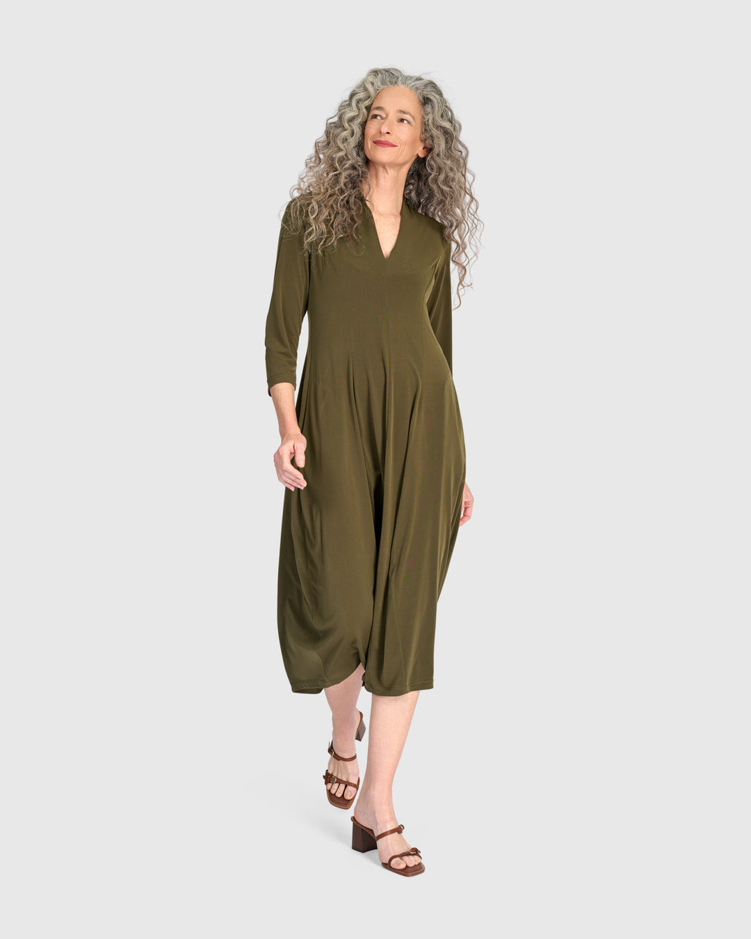 Essential 3/4 Sleeve Slinky Cocoon Dress, Khaki Alembika U.S. Essential 3/4 Sleeve Slinky Cocoon Dress, Khaki Alembika U.S.