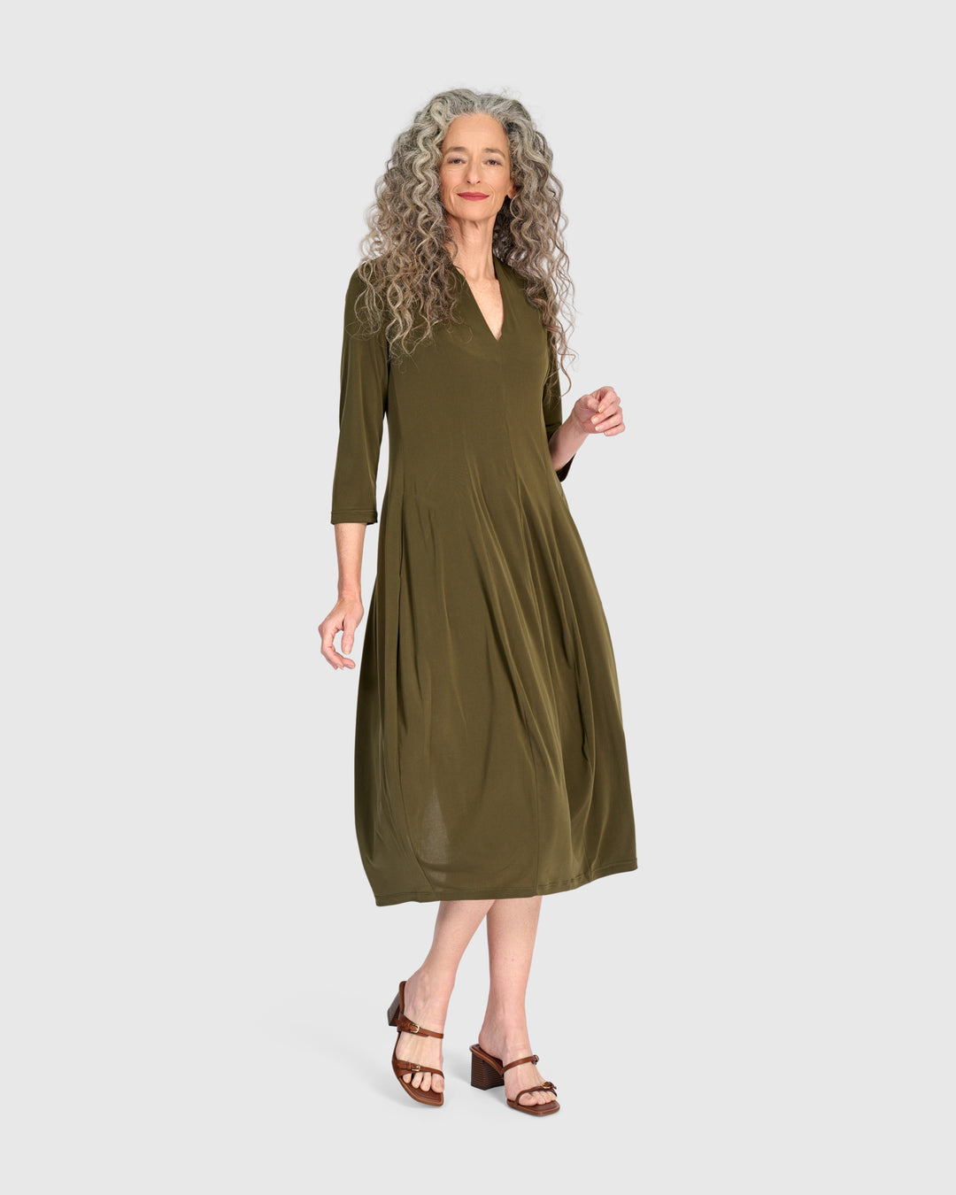 Essential 3/4 Sleeve Slinky Cocoon Dress, Khaki Alembika U.S. Essential 3/4 Sleeve Slinky Cocoon Dress, Khaki Alembika U.S.