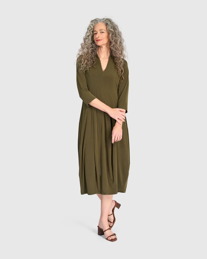 Essential 3/4 Sleeve Slinky Cocoon Dress, Khaki