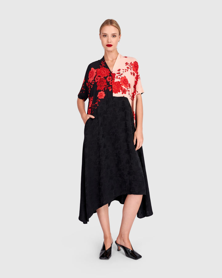 Hana A-line Dress, Black Mix