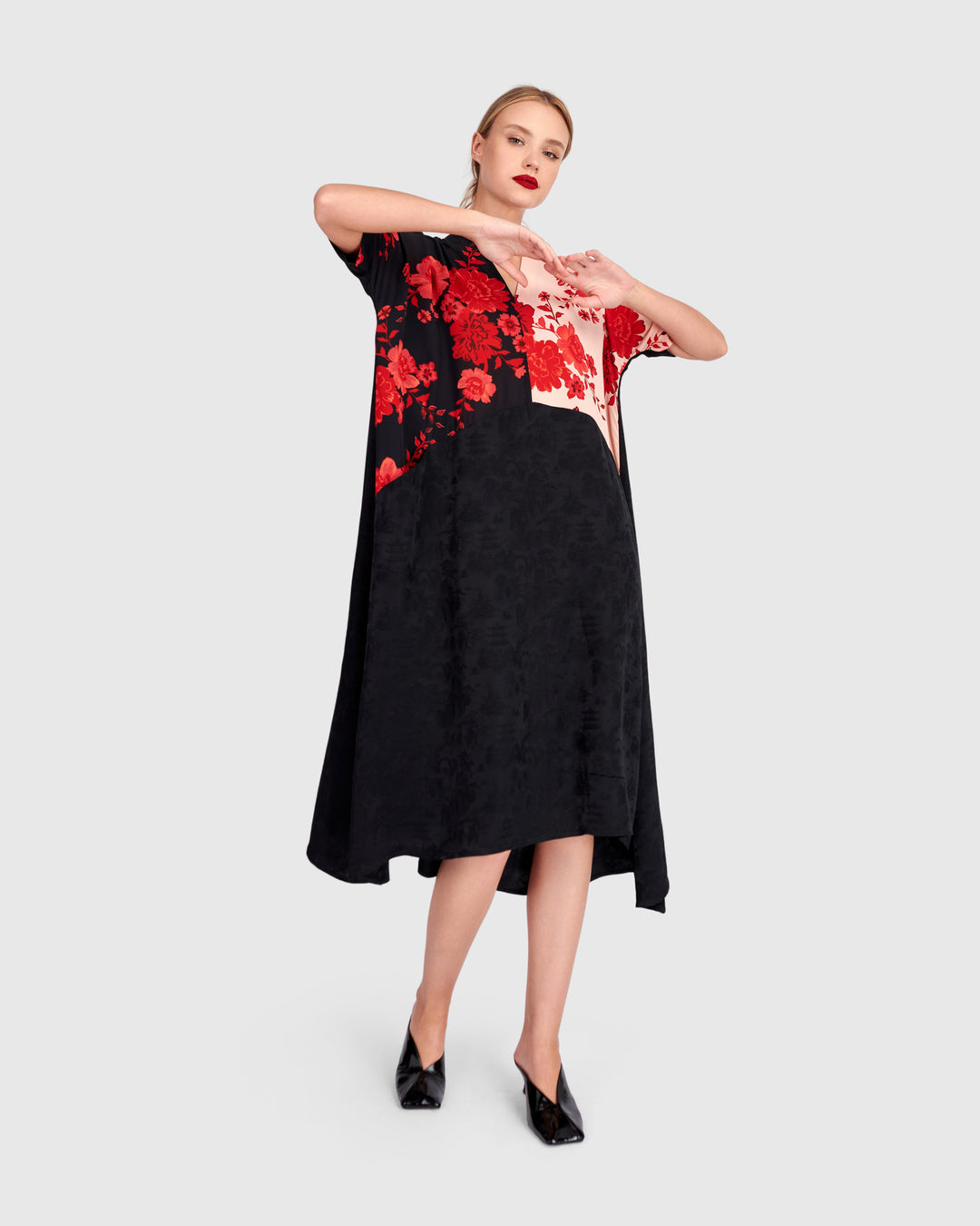 Hana A-line Dress, Black Mix