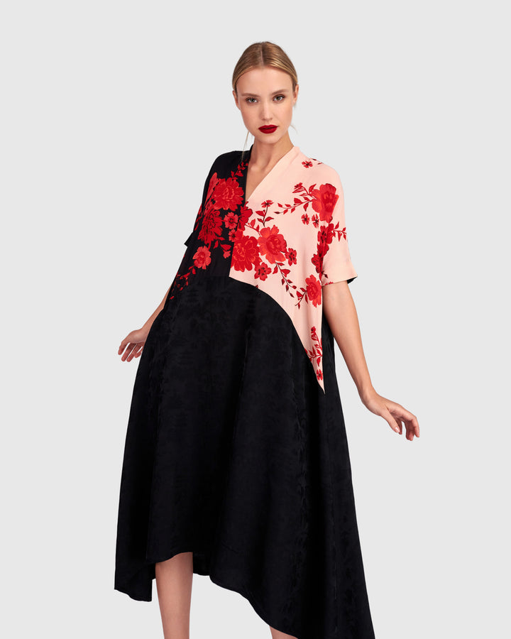 Hana A-line Dress, Black Mix