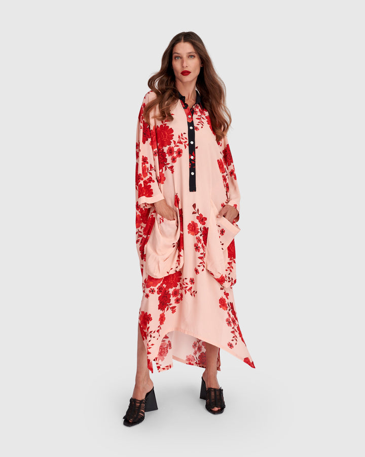 Kiku Oversized Dress, Apricot Floral