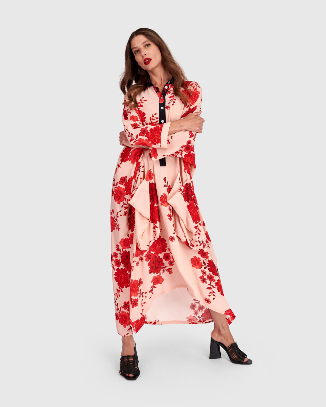 Kiku Oversized Dress, Apricot Floral