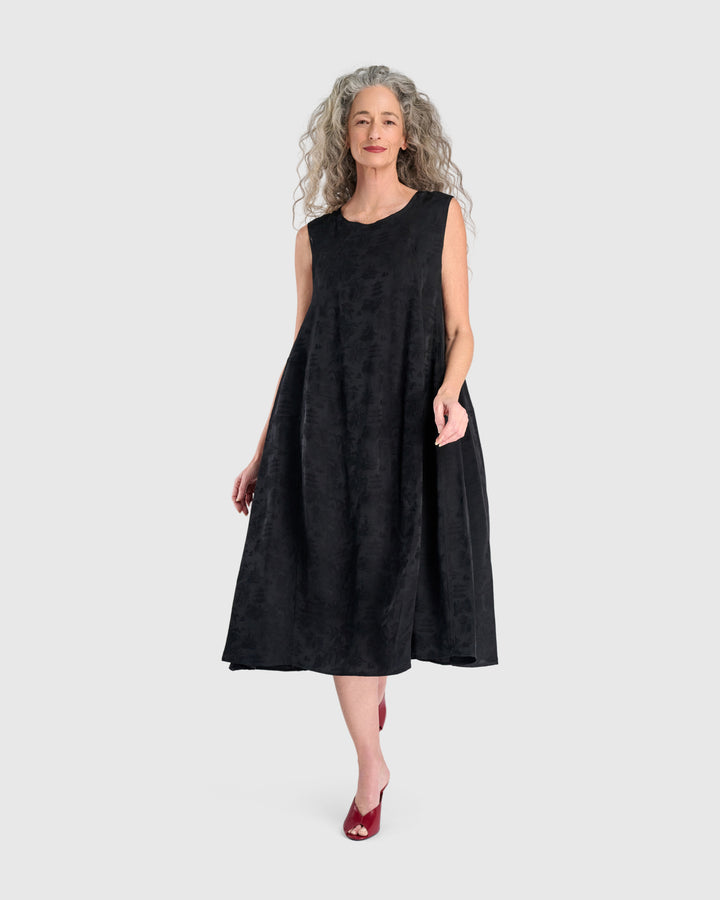 Suzu Swing Dress, Black Jacquard