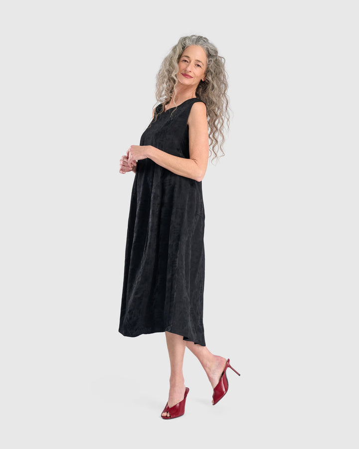 Suzu Swing Dress, Black Jacquard