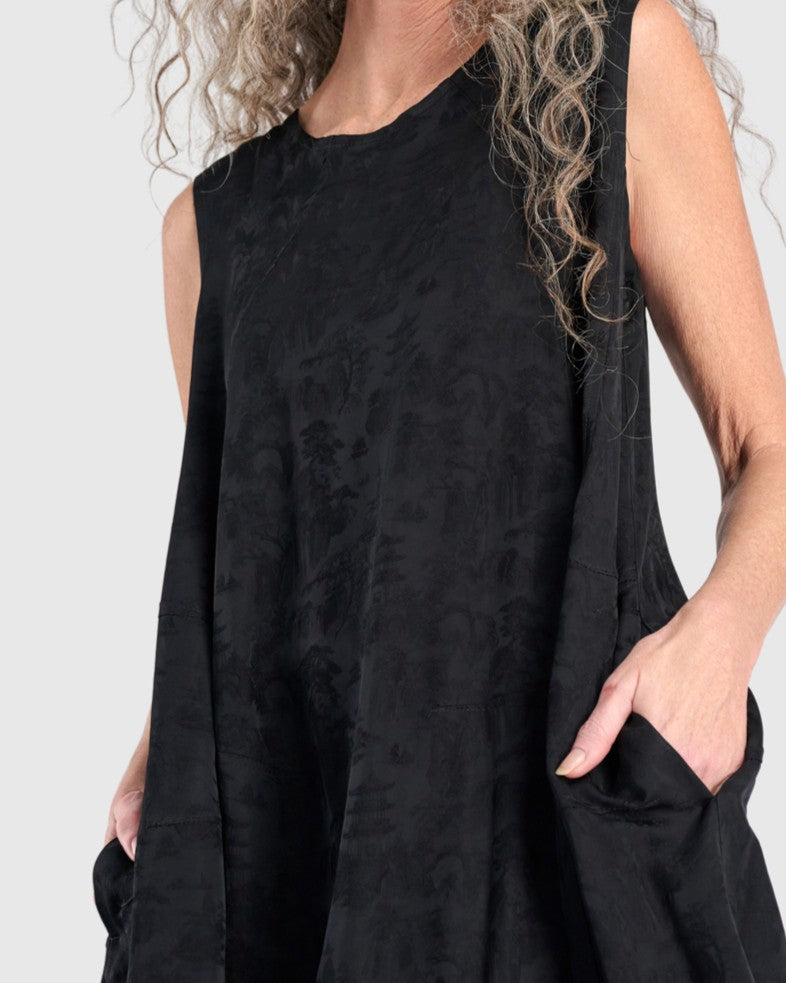 Suzu Swing Dress, Black Jacquard