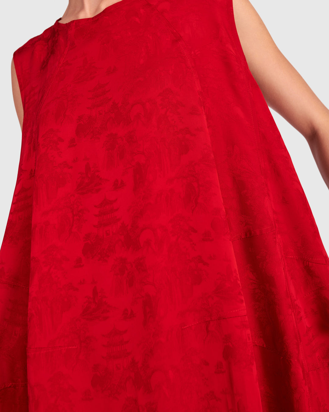 Suzu Swing Dress, Red Jacquard