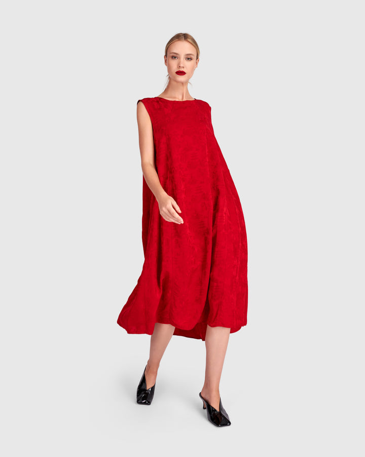 Suzu Swing Dress, Red Jacquard