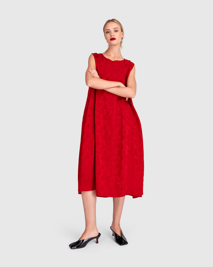 Suzu Swing Dress, Red Jacquard