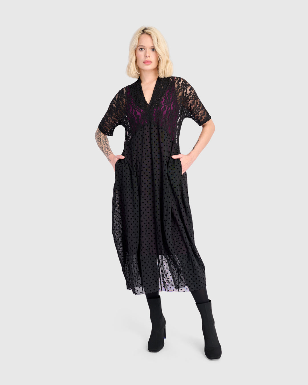 Stiletto Lace Cocoon Dress, Black