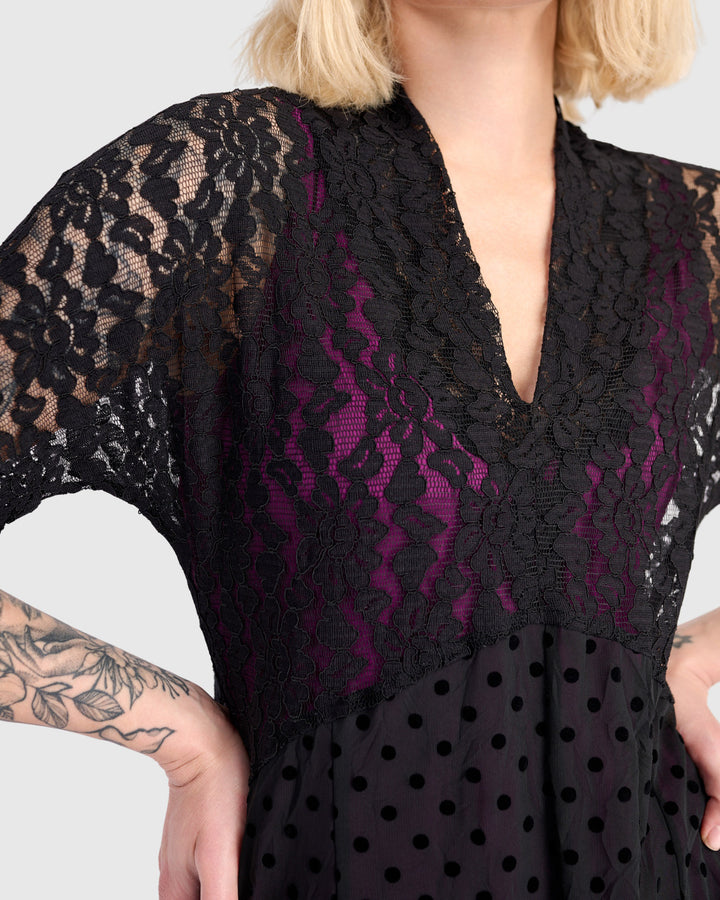 Stiletto Lace Cocoon Dress, Black