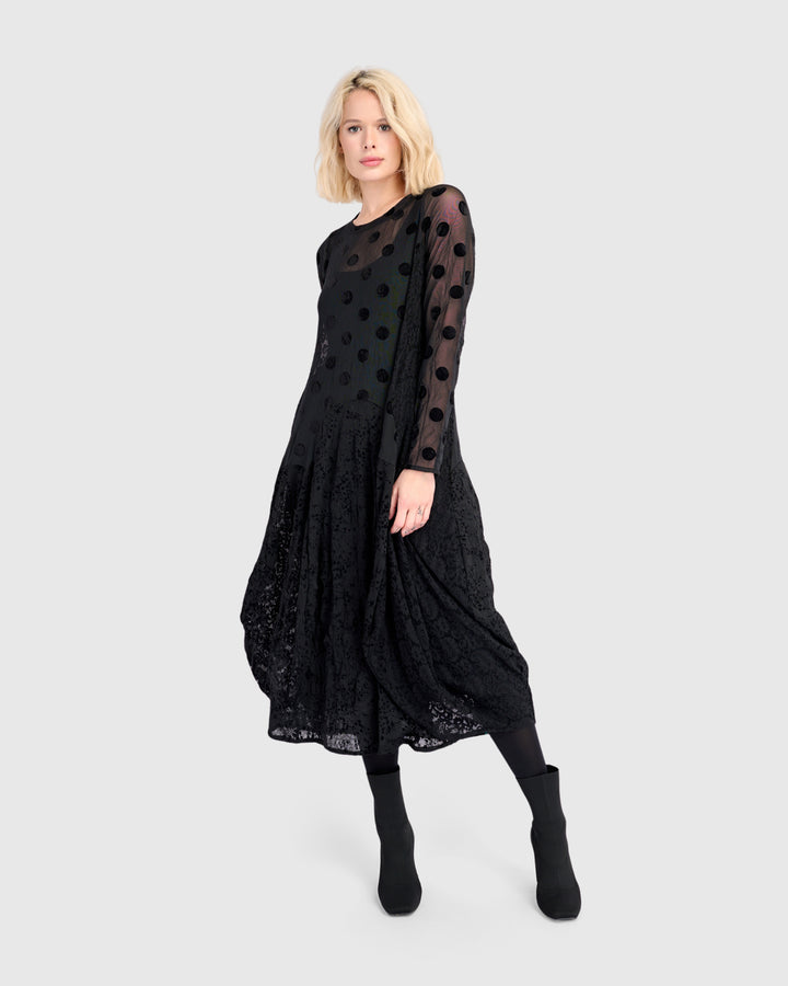 Jolie Mesh Cocoon Dress, Black