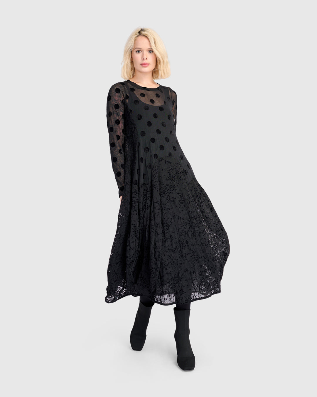 Jolie Mesh Cocoon Dress, Black
