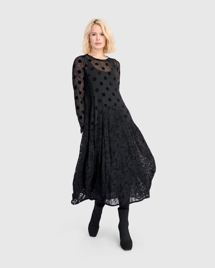 Jolie Mesh Cocoon Dress, Black