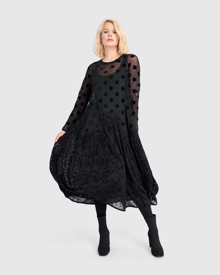 Jolie Mesh Cocoon Dress, Black