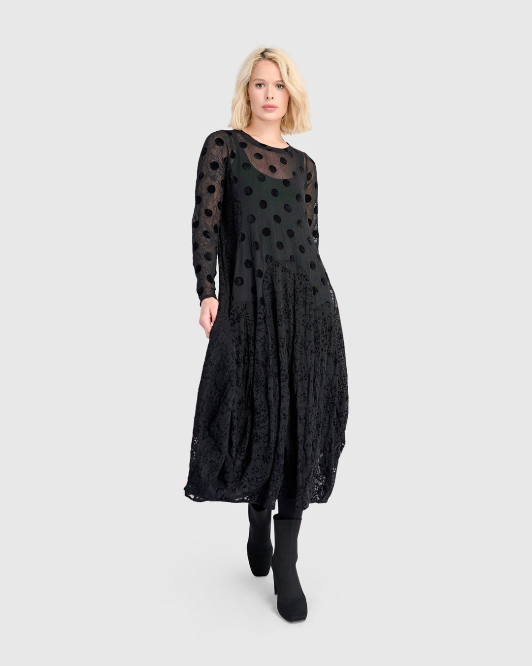 Jolie Mesh Cocoon Dress, Black