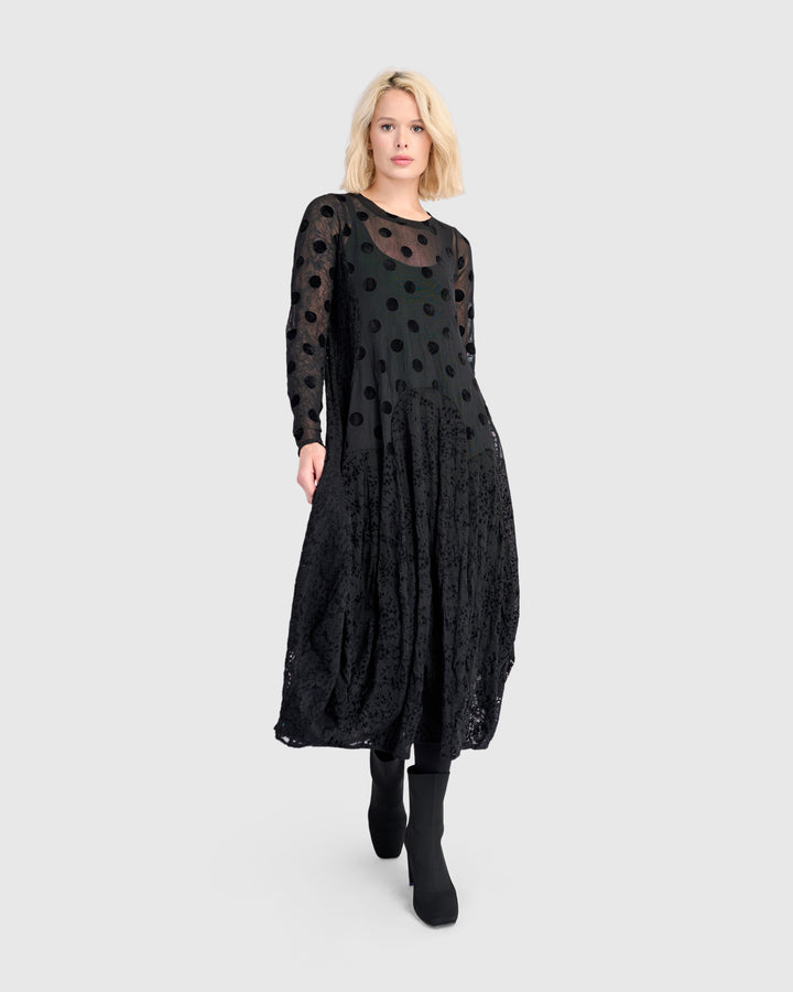 Jolie Mesh Cocoon Dress, Black