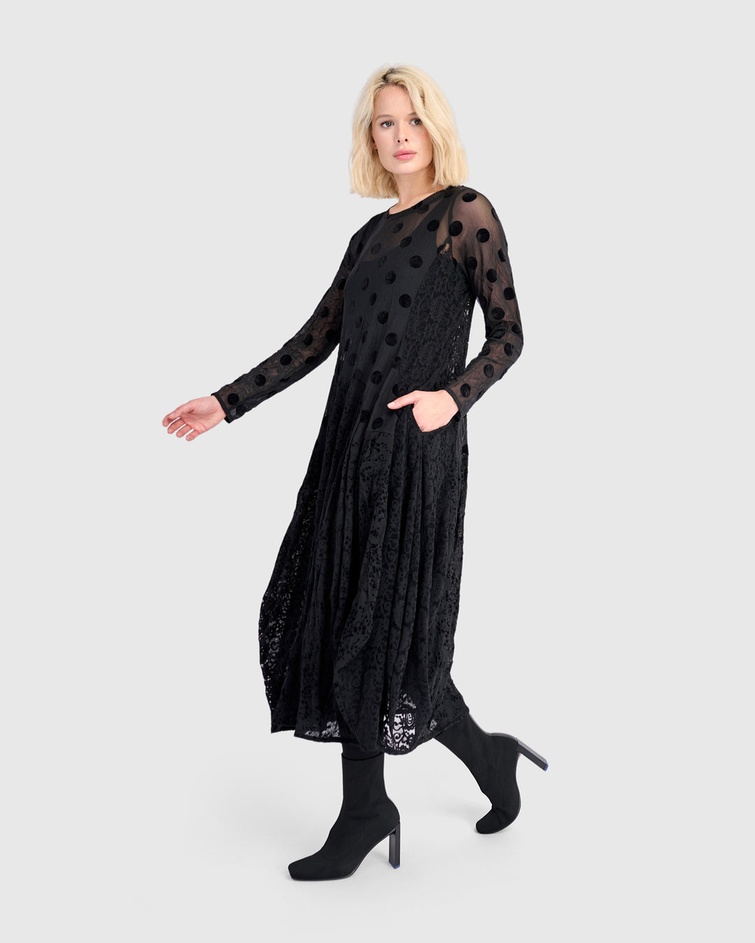 Jolie Mesh Cocoon Dress, Black