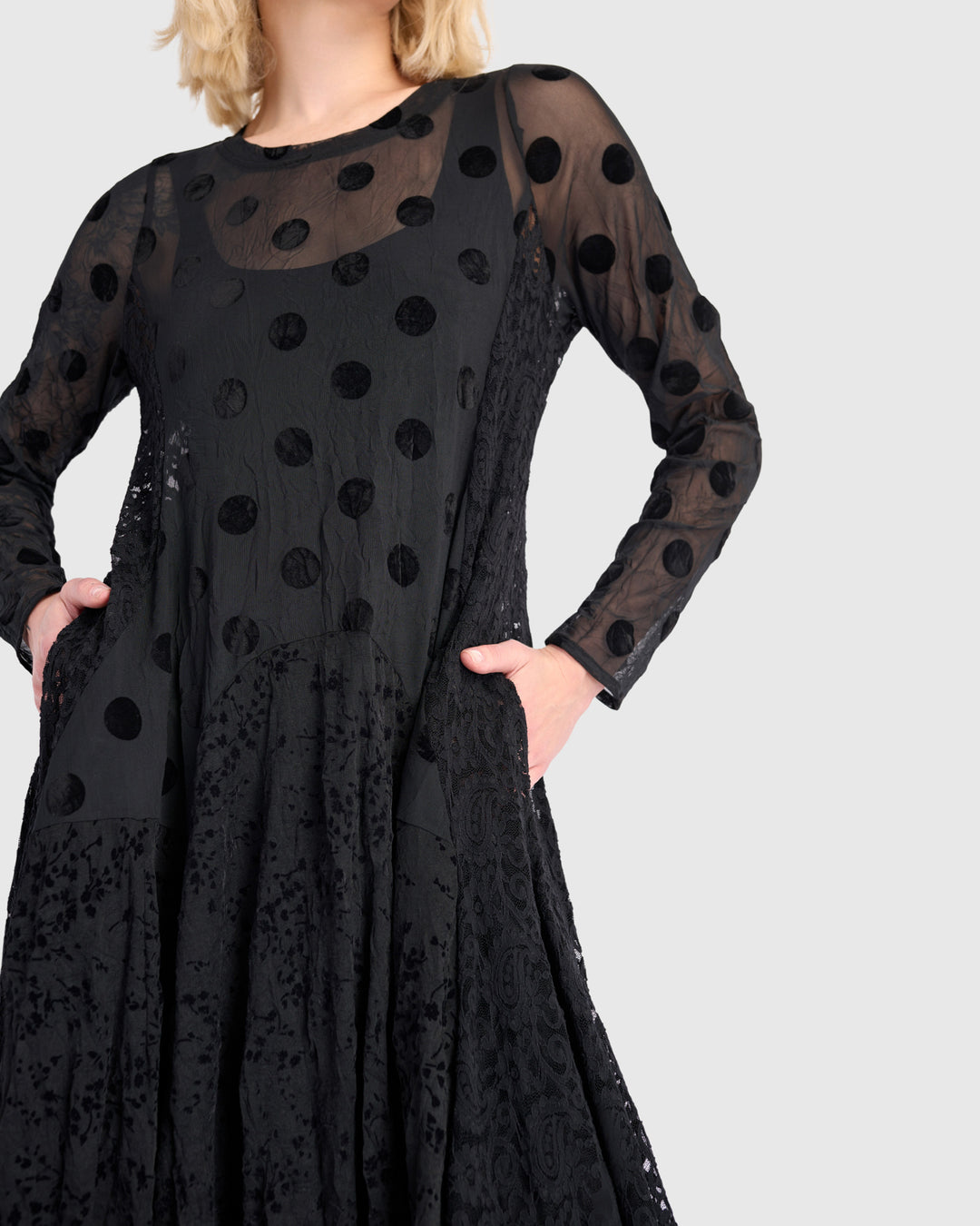 Jolie Mesh Cocoon Dress, Black