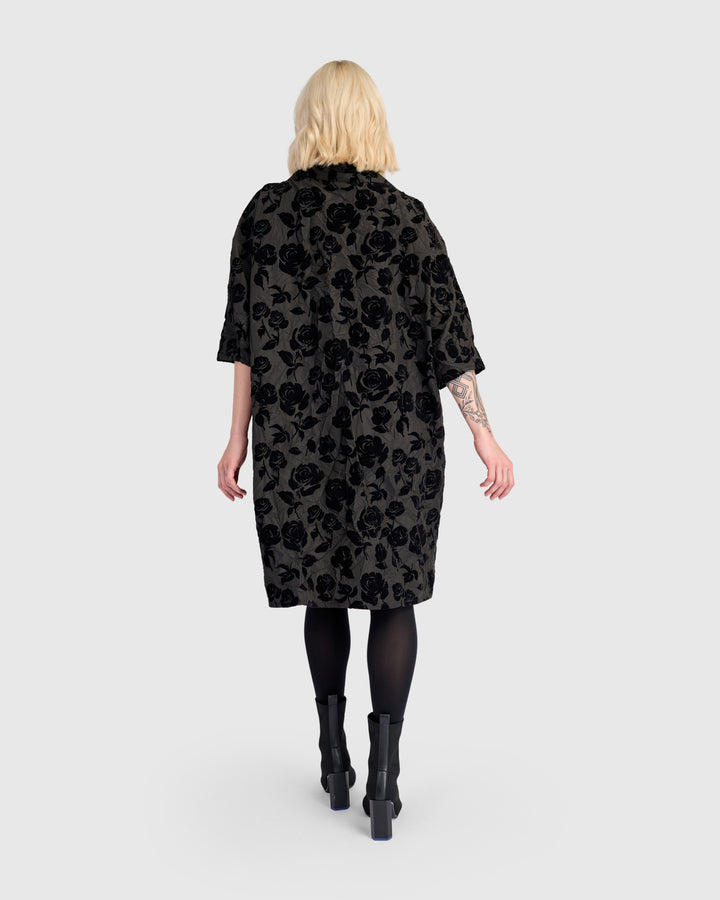 Jaquie Shift Dress, Black Roses