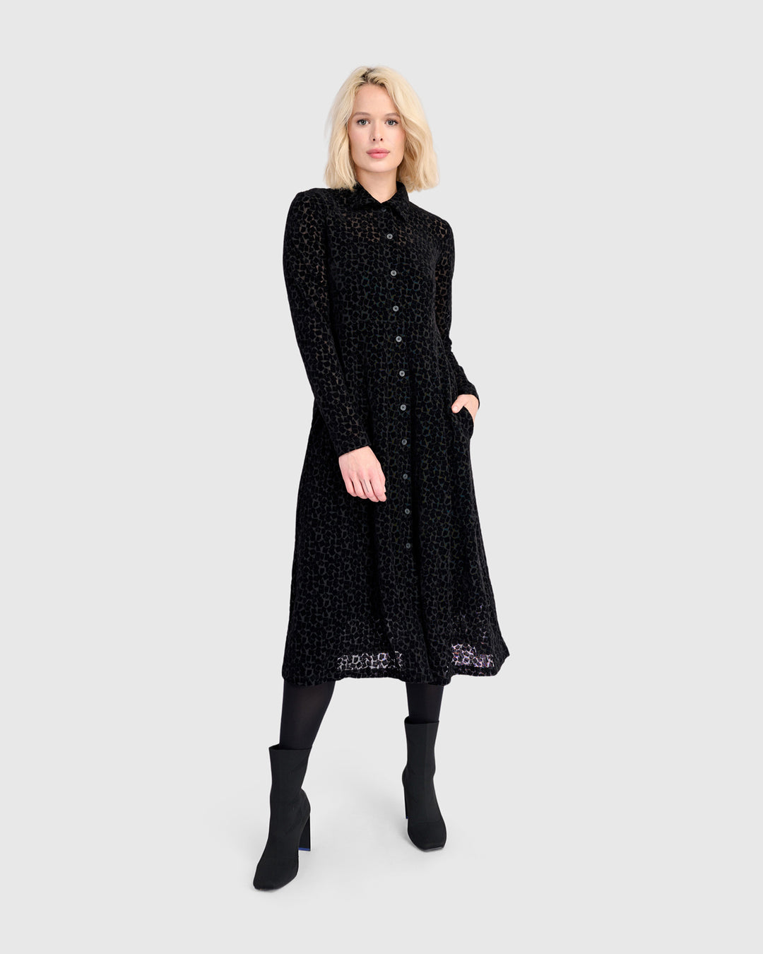 Marilyn Button Up Dress, Black