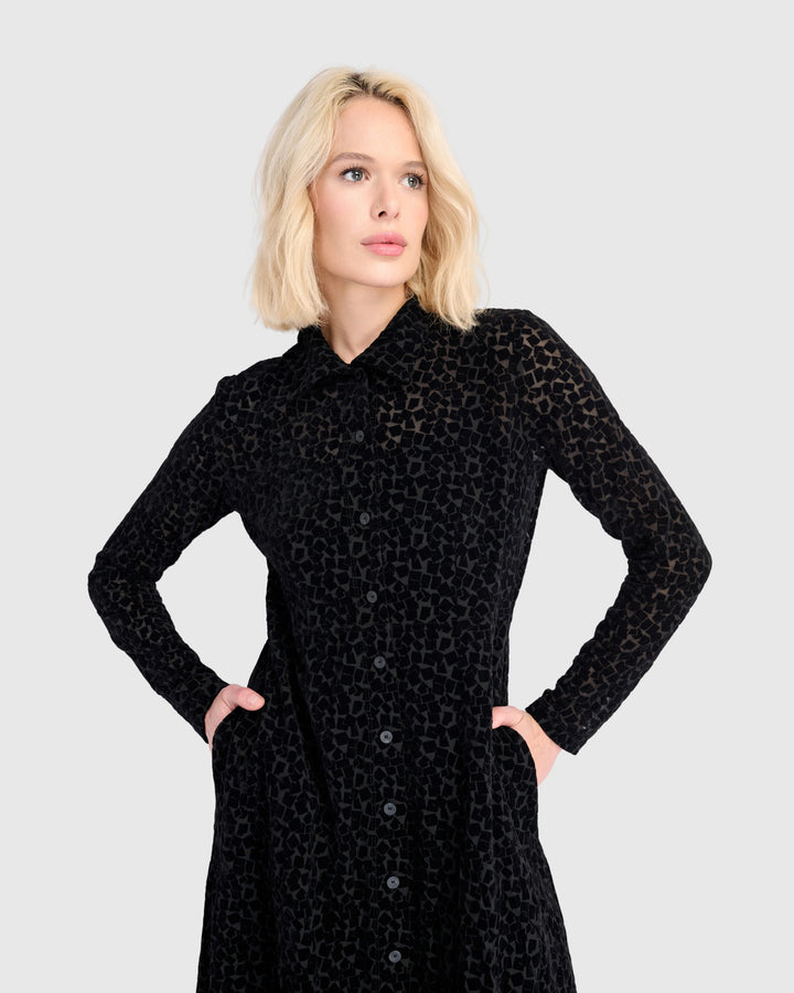 Marilyn Button Up Dress, Black