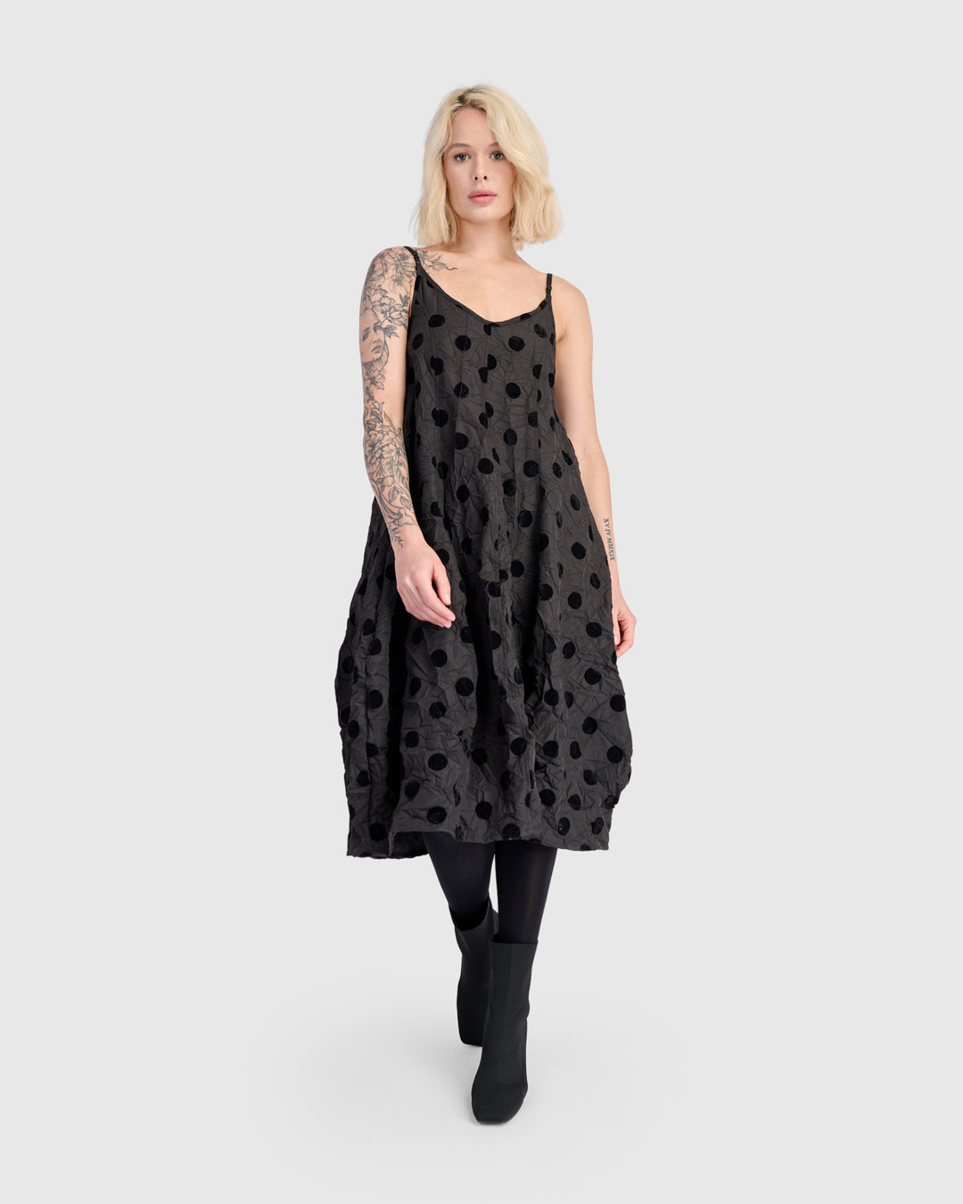 Reve Tank Cocoon Dress, Black Dots