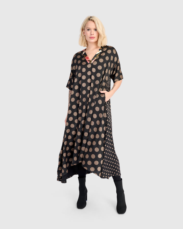 Maison A-line Dress, Black/Bronze Dots