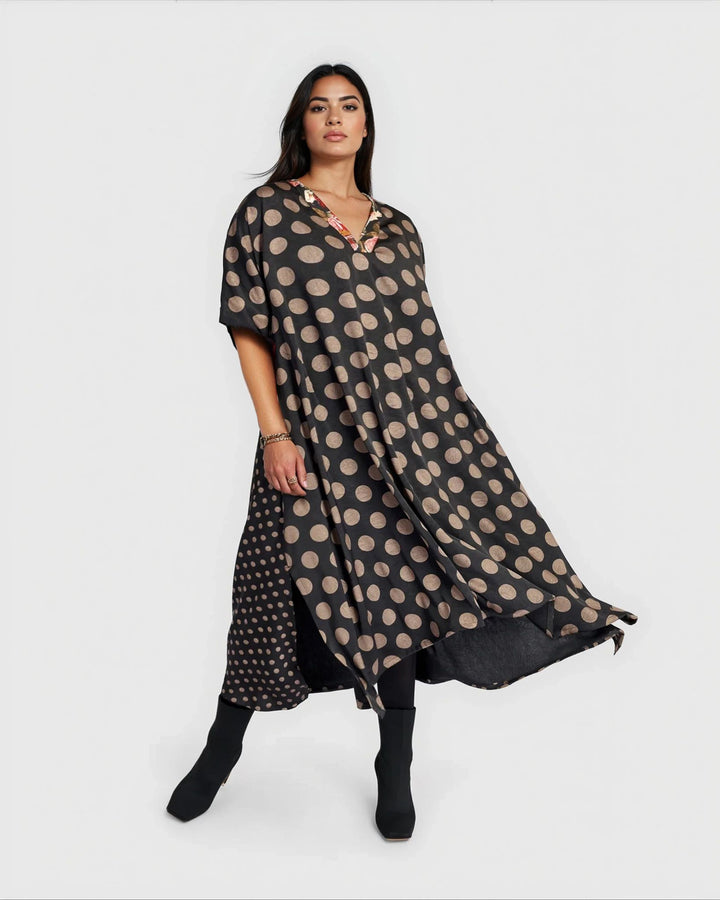 Maison A-line Dress, Black/Bronze Dots