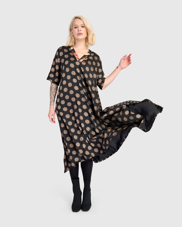 Maison A-line Dress, Black/Bronze Dots