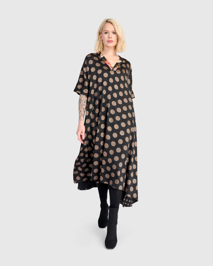 Maison A-line Dress, Black/Bronze Dots