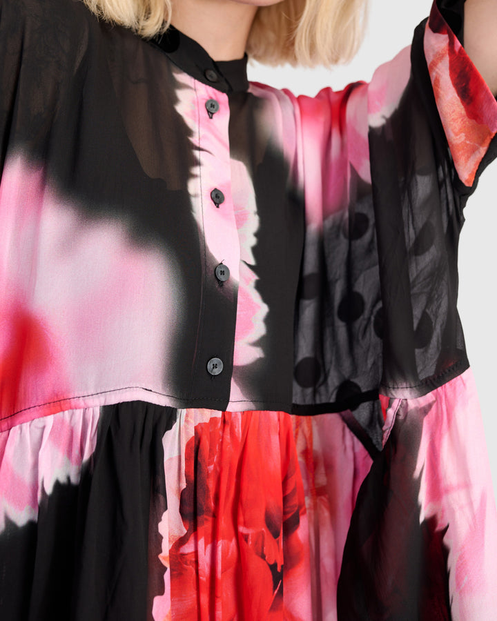 Papillon Maxi Dress, Black/Pink Floral