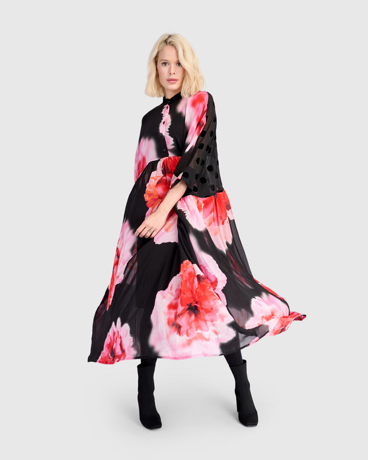 Papillon Maxi Dress, Black/Pink Floral