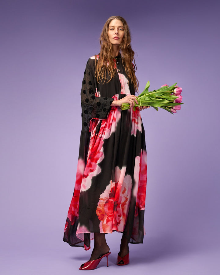 Papillon Maxi Dress, Black/Pink Floral