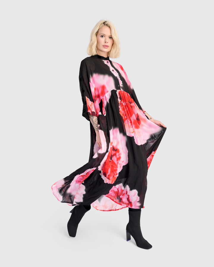 Papillon Maxi Dress, Black/Pink Floral
