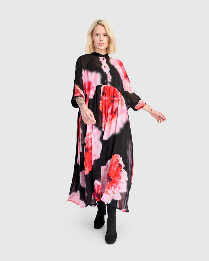 Papillon Maxi Dress, Black/Pink Floral