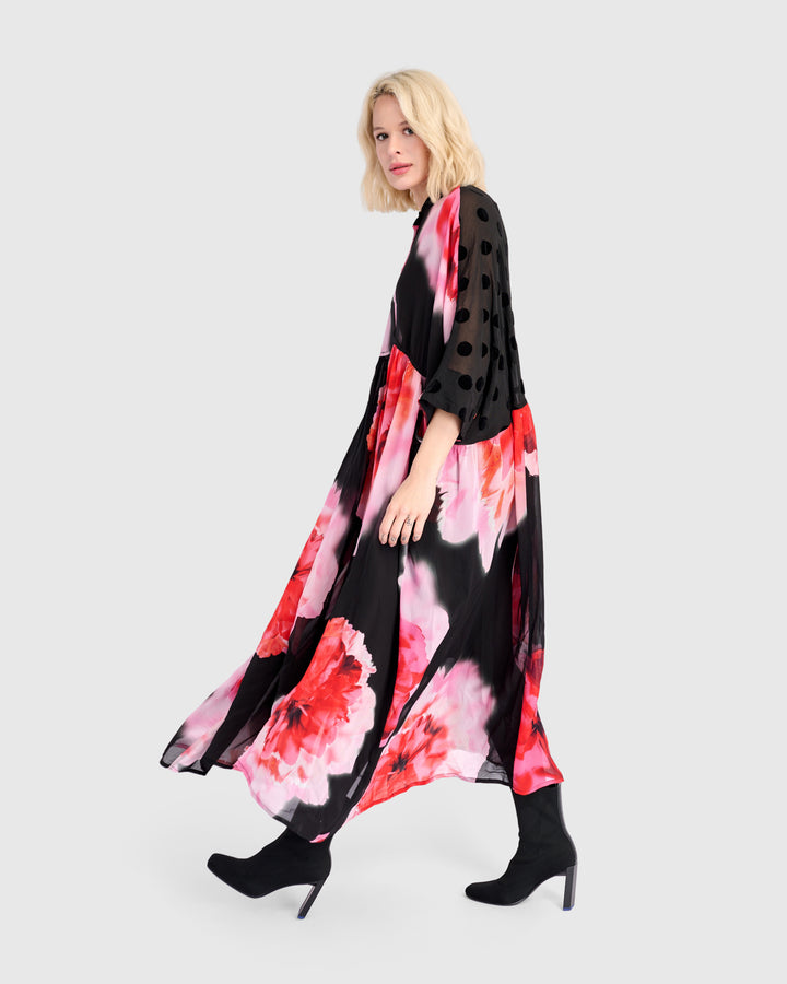 Papillon Maxi Dress, Black/Pink Floral