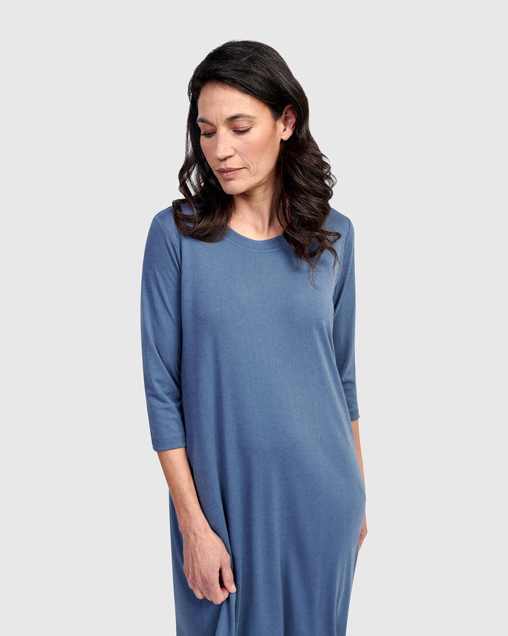 Essential Relaxed Short Sleeve Dress, Blue Mist