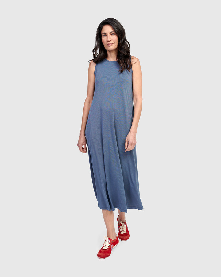 Essential Sleeveless Midi Dress, Blue Mist