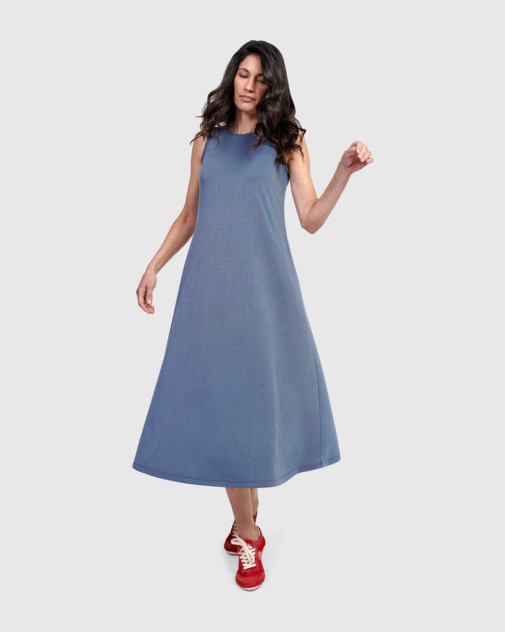 Essential Sleeveless Midi Dress, Blue Mist