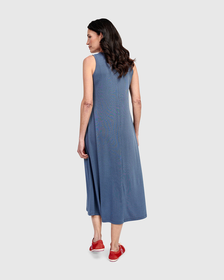 Essential Sleeveless Midi Dress, Blue Mist