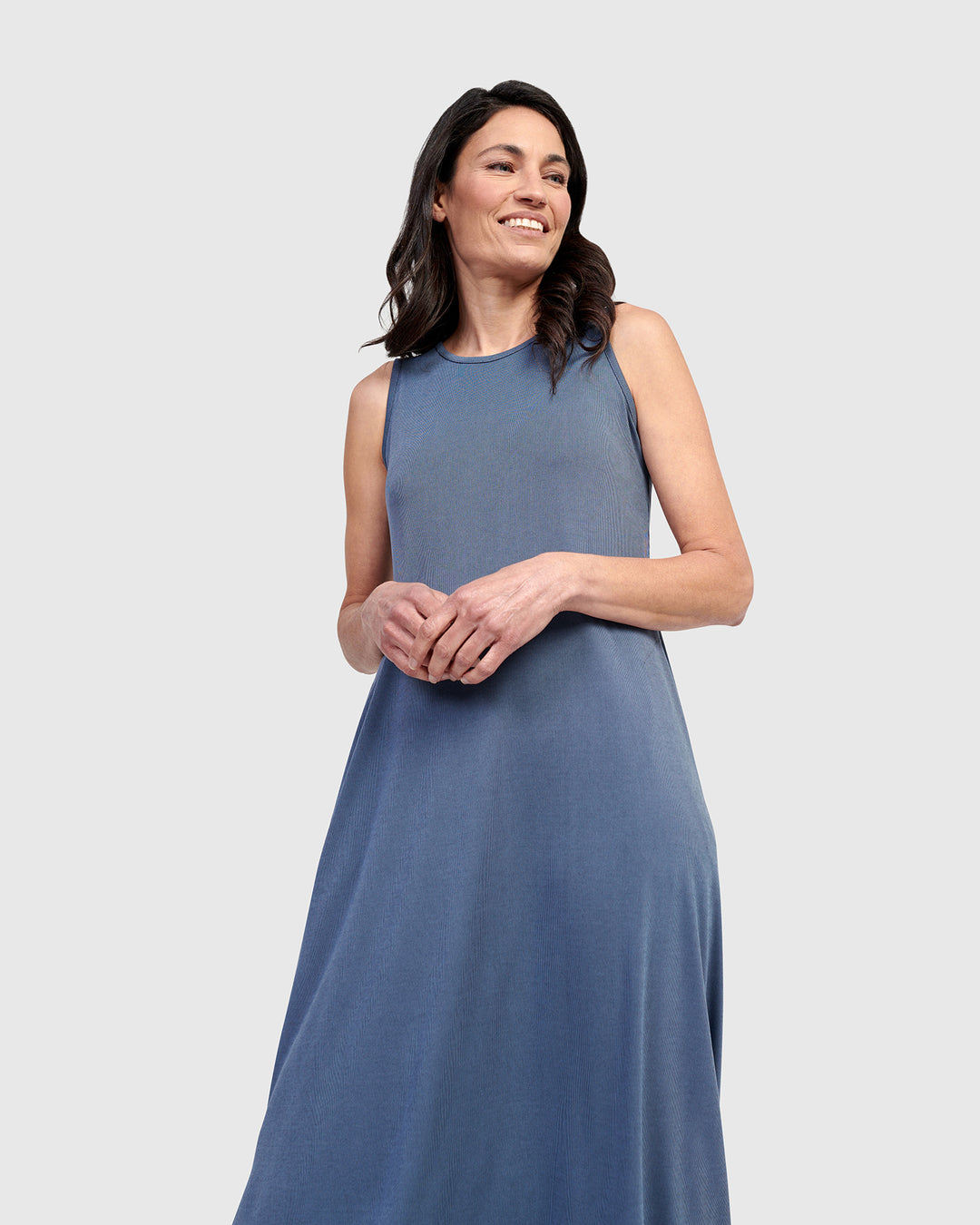 Essential Sleeveless Midi Dress, Blue Mist