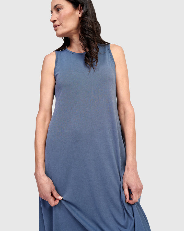 Essential Sleeveless Midi Dress, Blue Mist