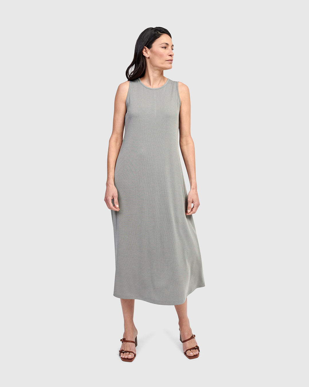 Essential Sleeveless Midi Dress, Saladine