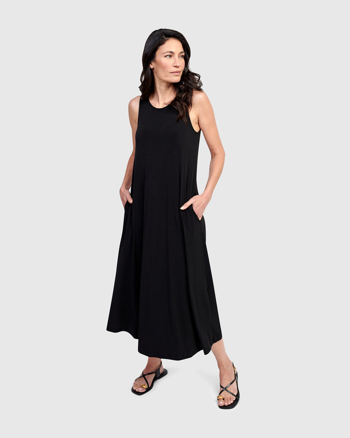 Essential Sleeveless Midi Dress, Black