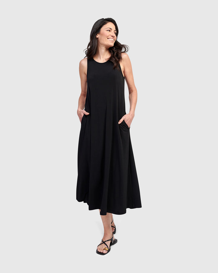 Essential Sleeveless Midi Dress, Black