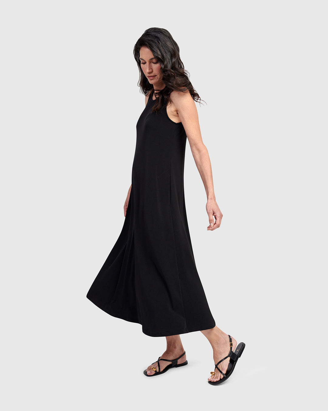 Essential Sleeveless Midi Dress, Black