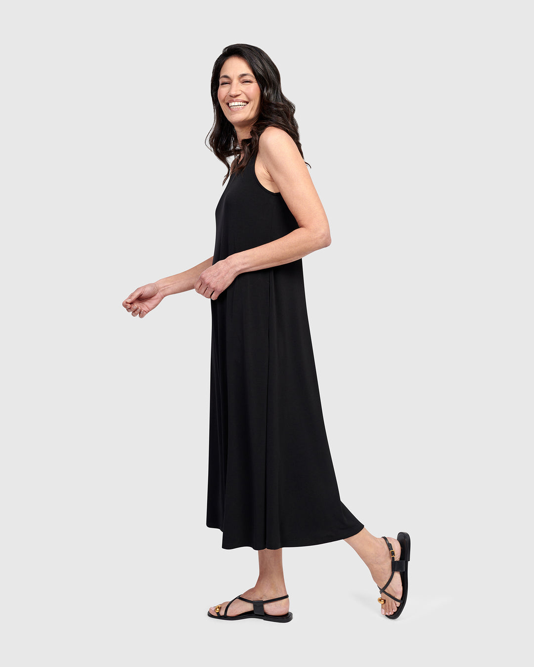 Essential Sleeveless Midi Dress, Black