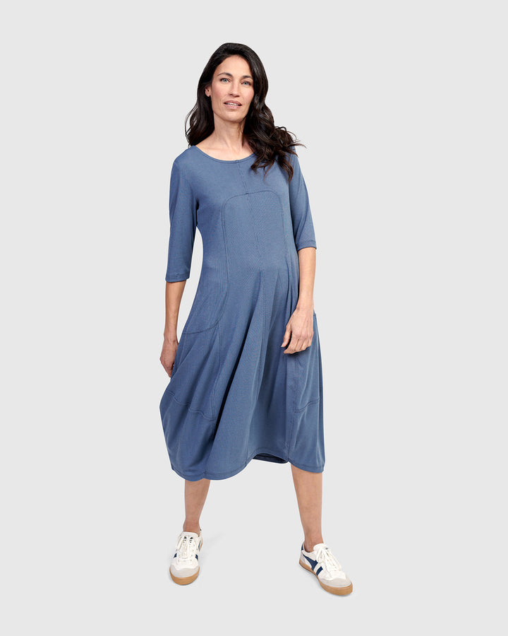 Essential Crew Cocoon Dress, Blue Mist